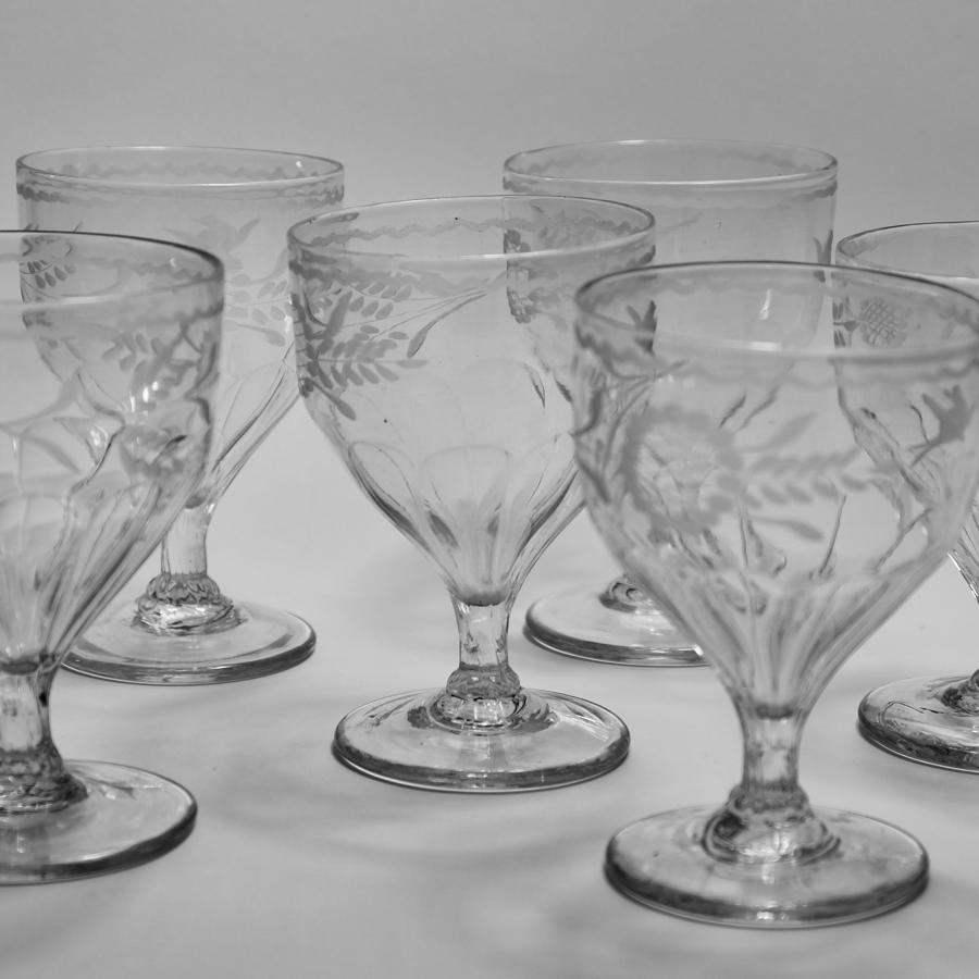 Set of six engraved panel moulded rummers C1800
