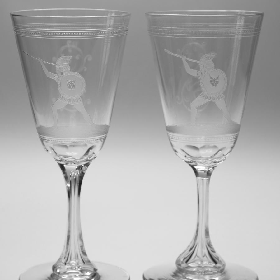 Pair etched goblets C1870
