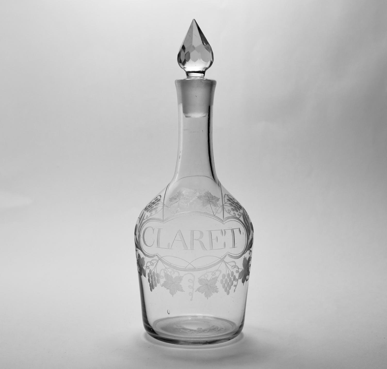 Shouldered decanter engraved Claret C1760