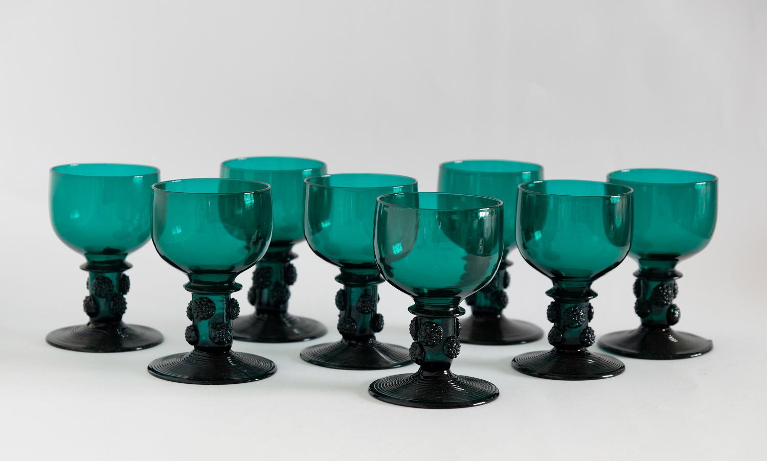 Set of eight green wine glasses C1830