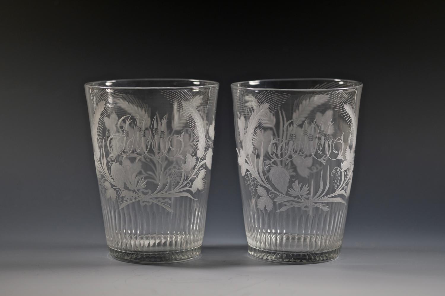 Fine pair of engraved tumblers English C1790