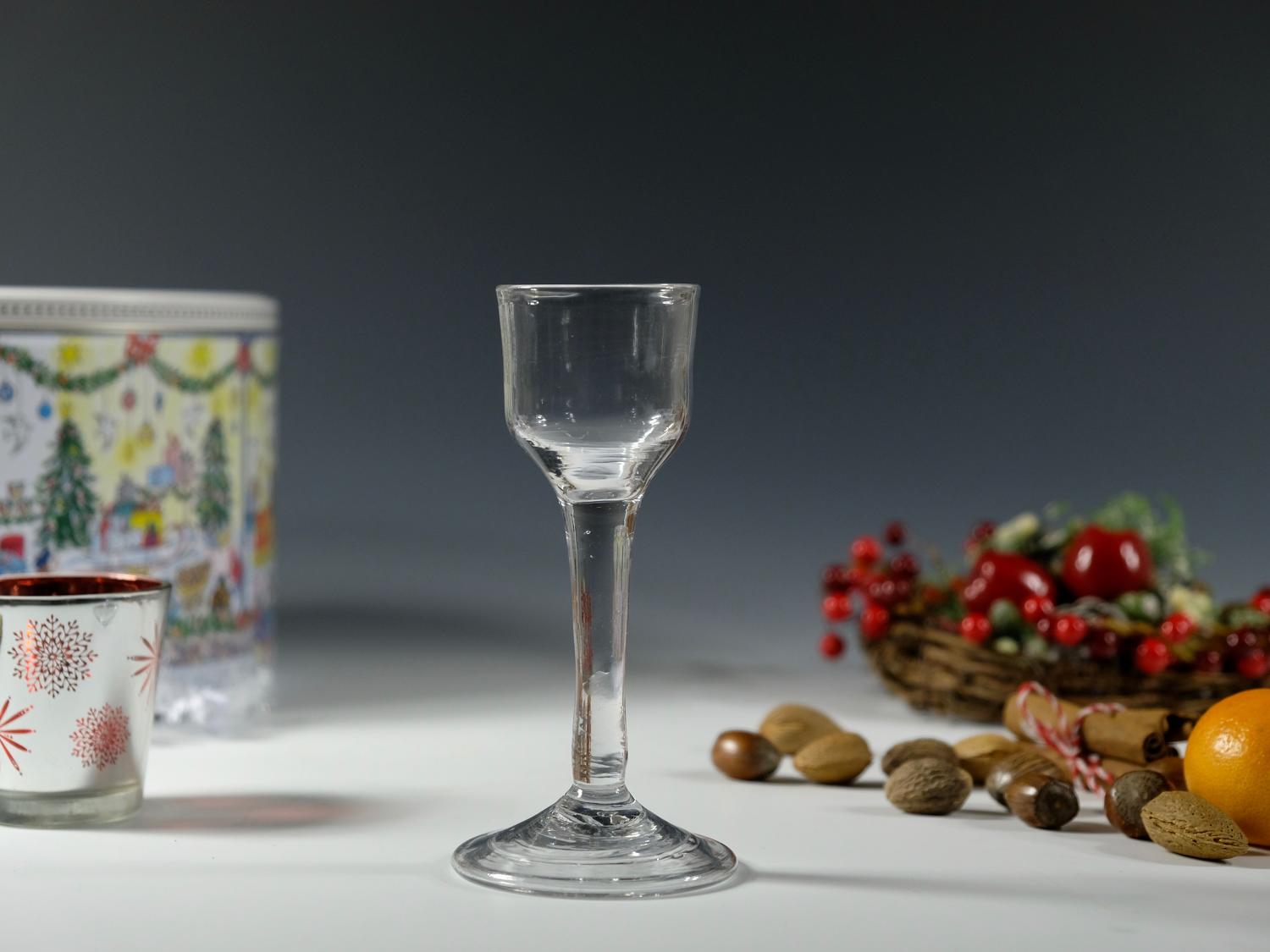 Plain stem wine glass with folded foot English C1760
