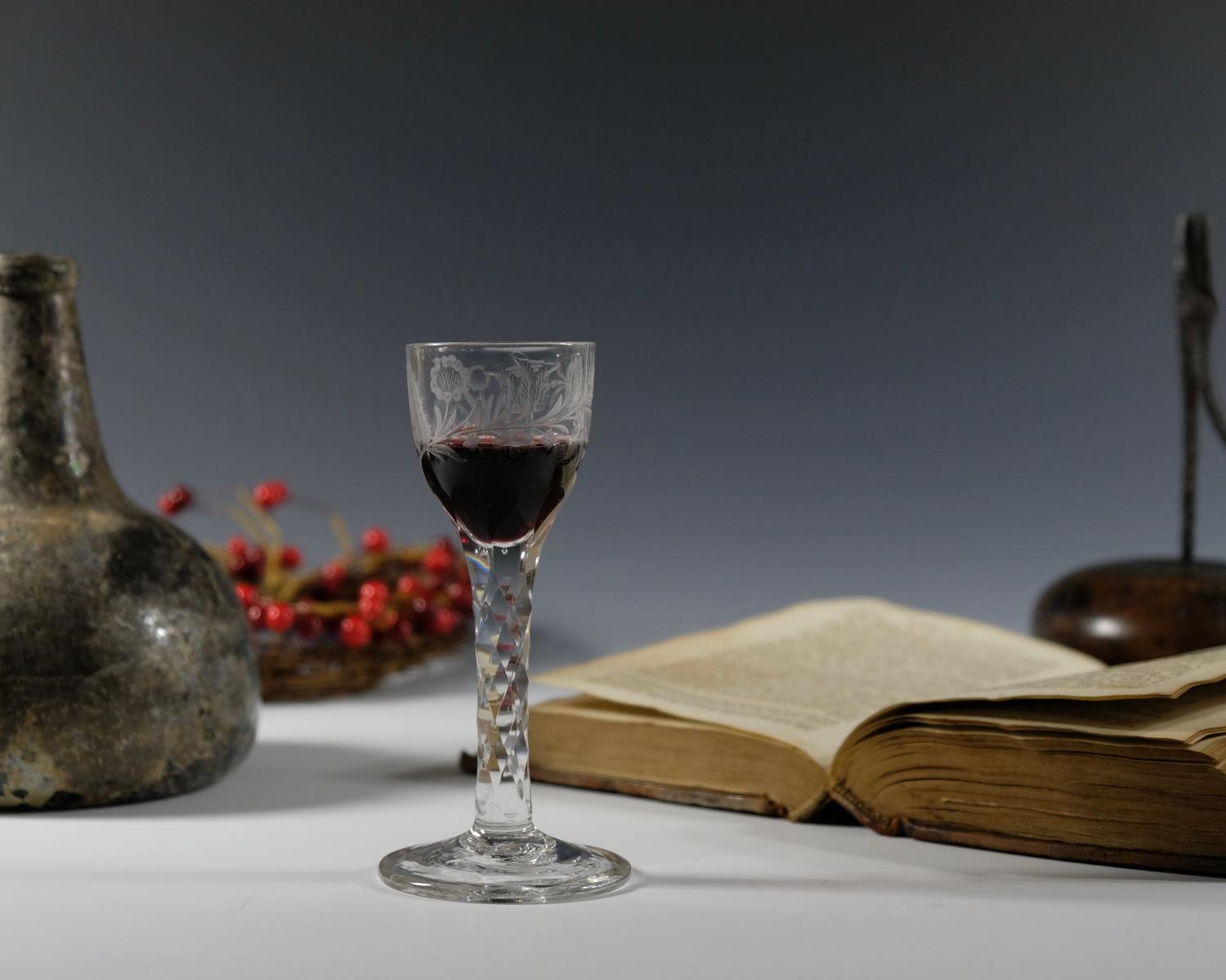 Facet stem wine glass English C1780