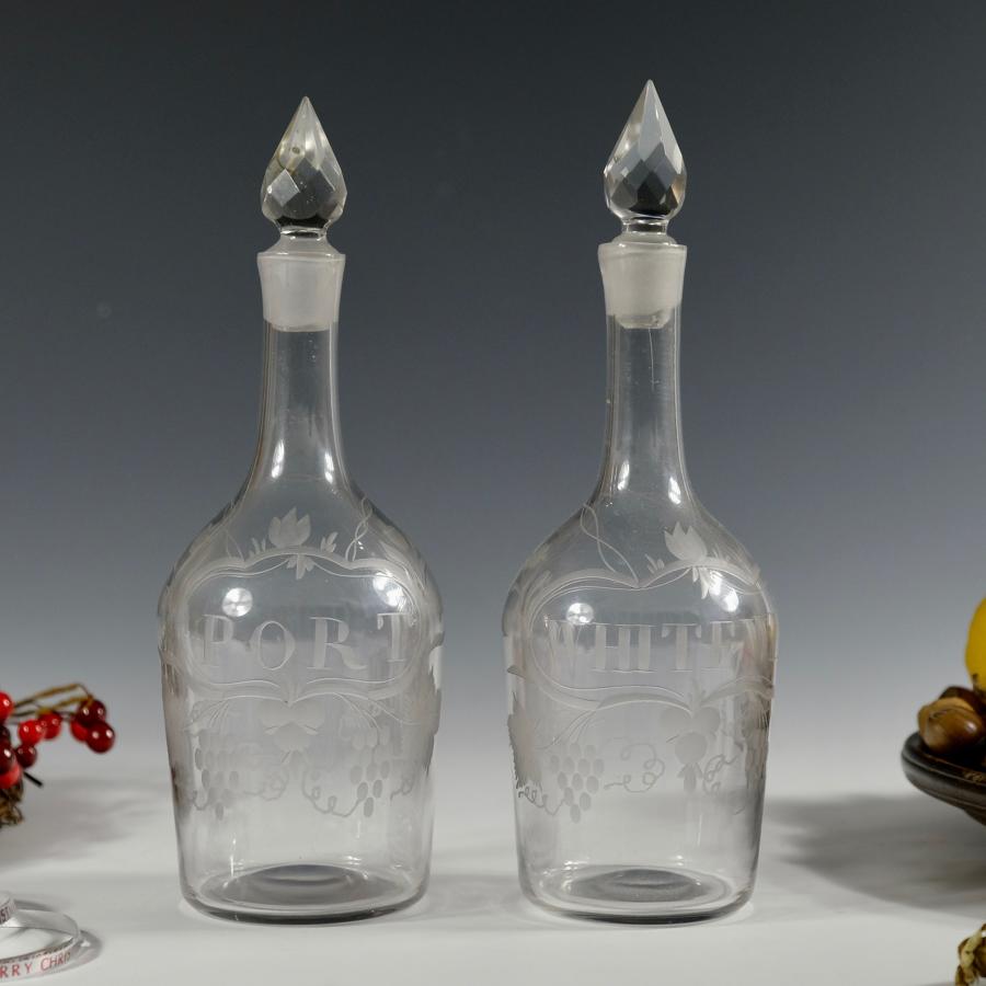 Pair of half size shouldered decanters English C1765