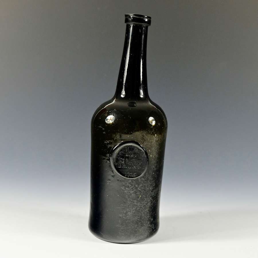 Sealed cylindrical wine bottle dated 1775