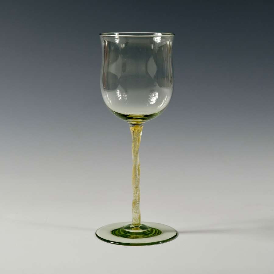Sea green wine glass with gold foil inclusions C1900