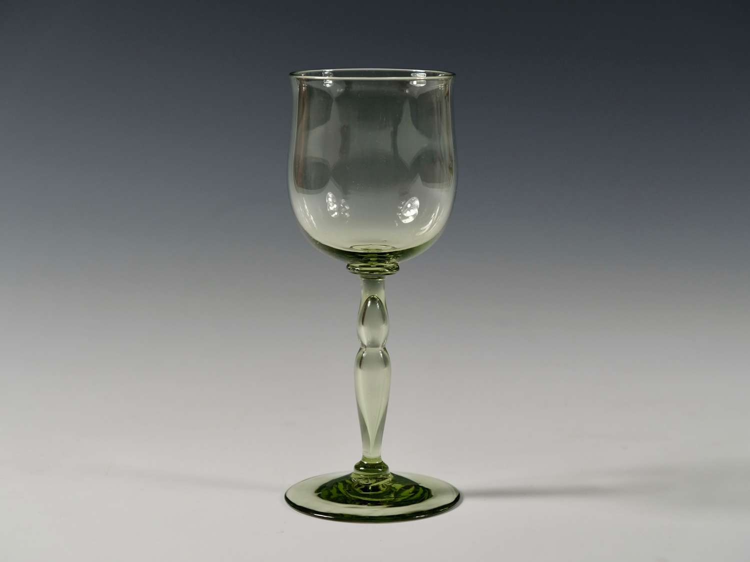 Sea green wine glass with hollow blown Stem 1889