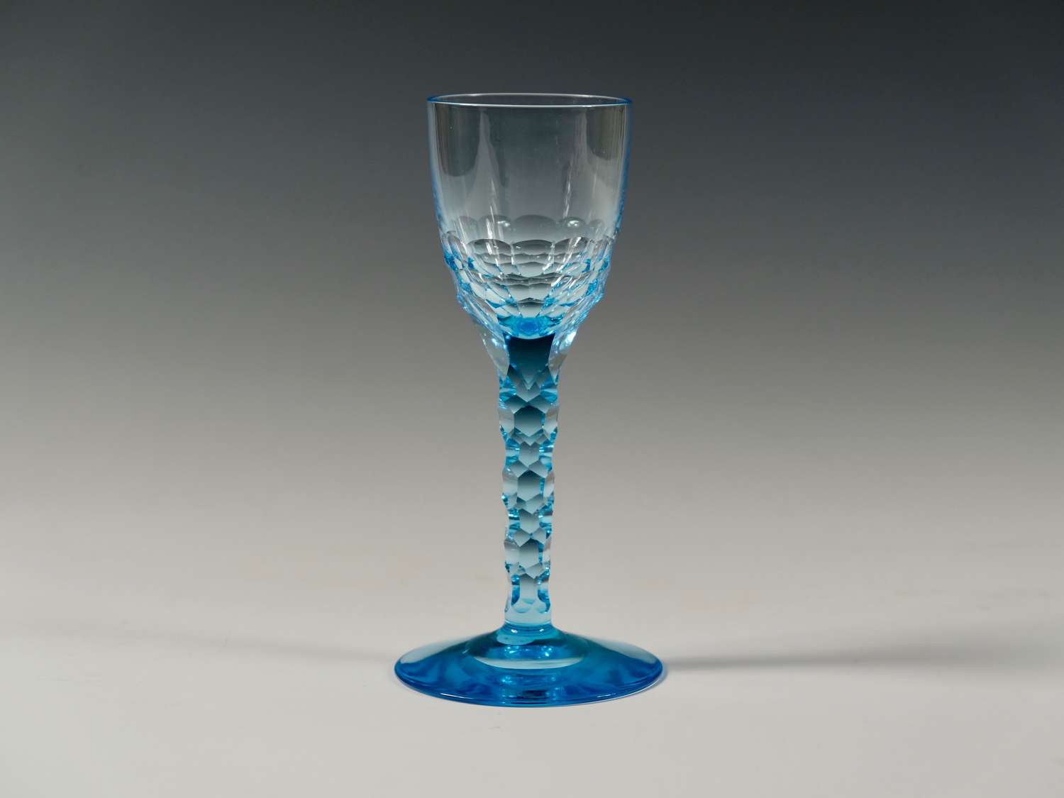Blue facet stem sherry glass Whitefriars C1931