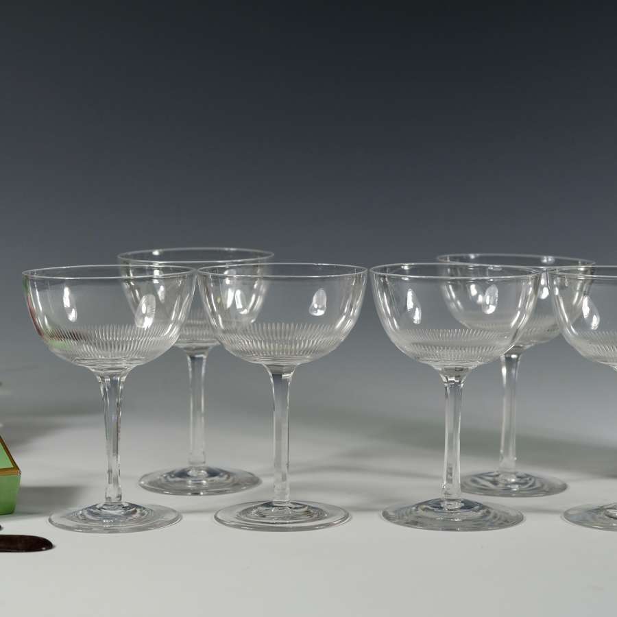 Fourteen champagne glasses English C1900 (six showing)