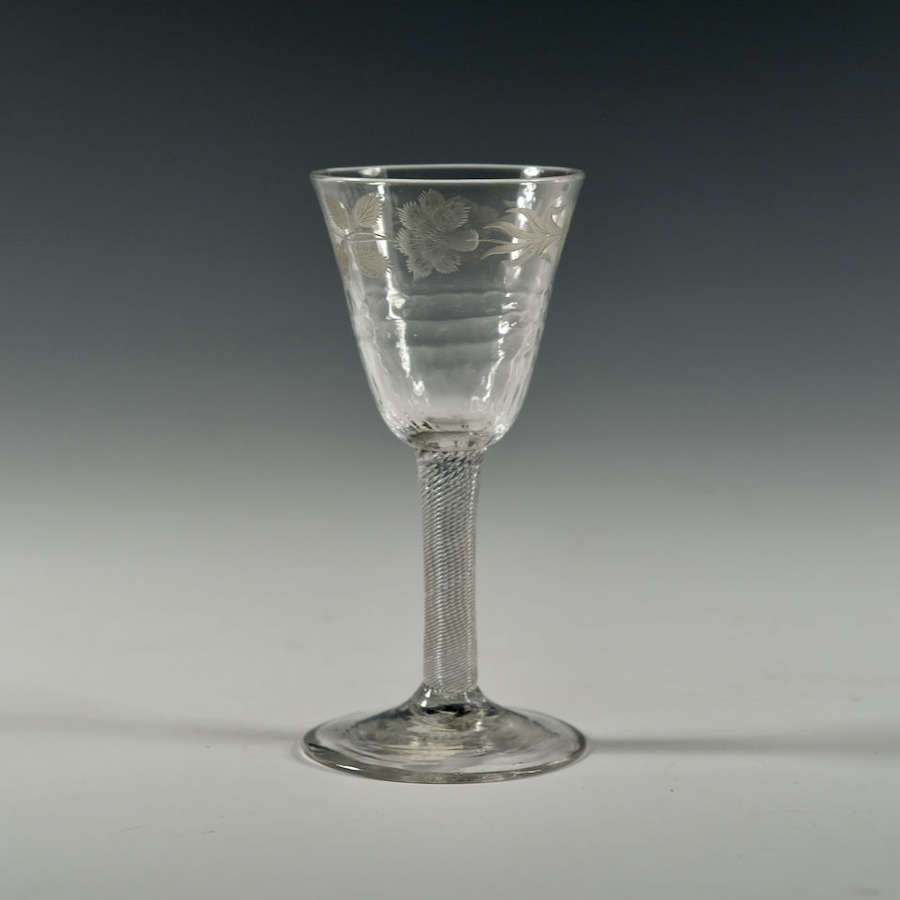 Fine incised twist wine glass English C1755
