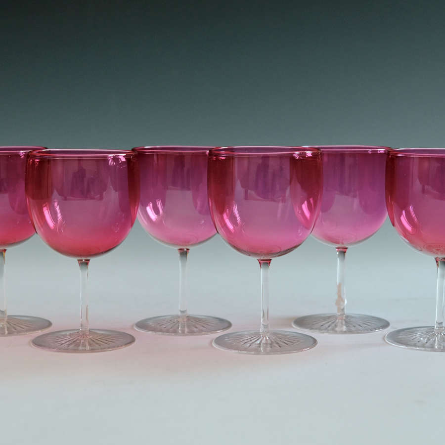 Set of six cranberry wine glasses English C1890