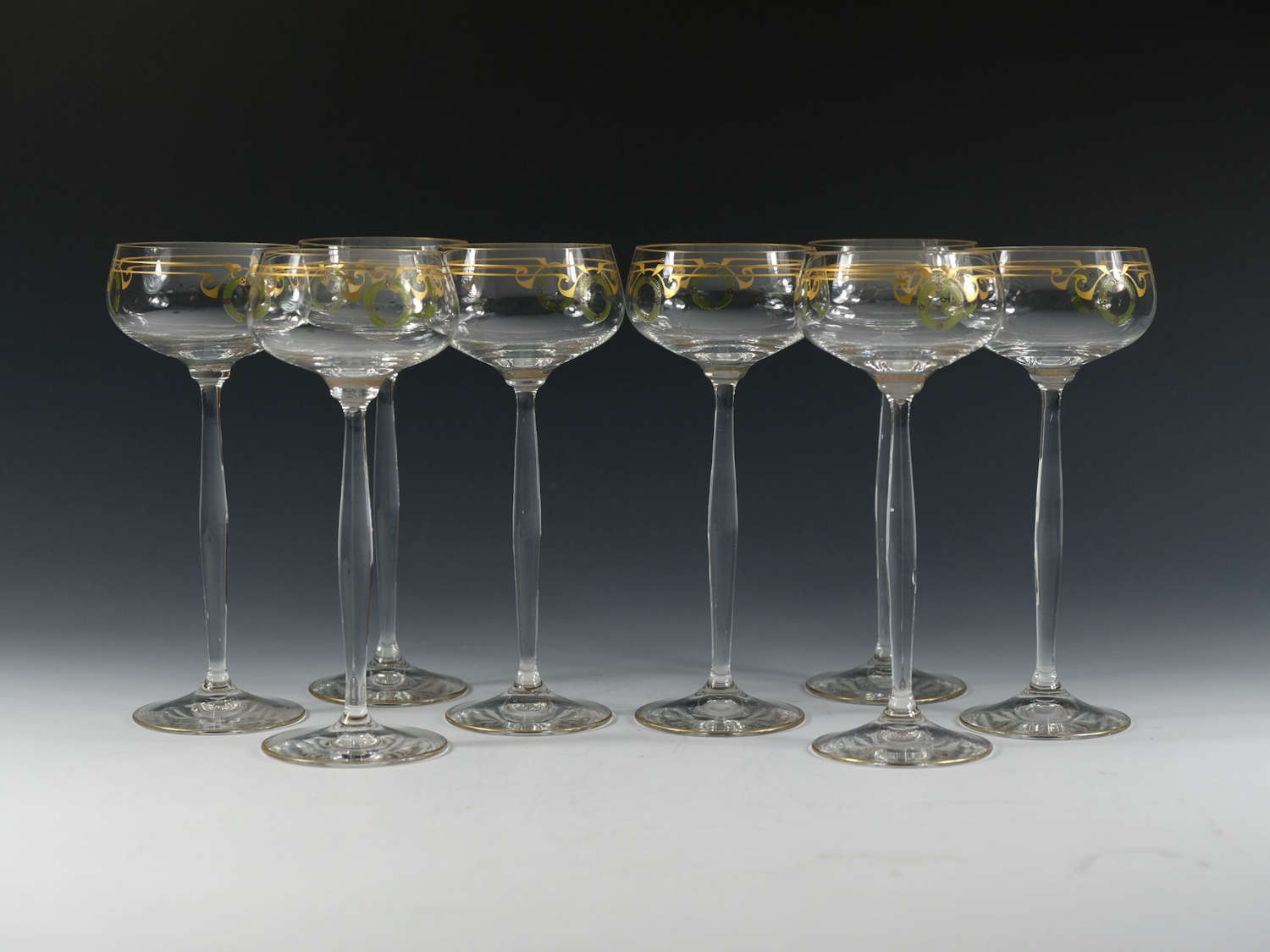 Set of eight Theresienthal Enamelled Hock Glasses C1905