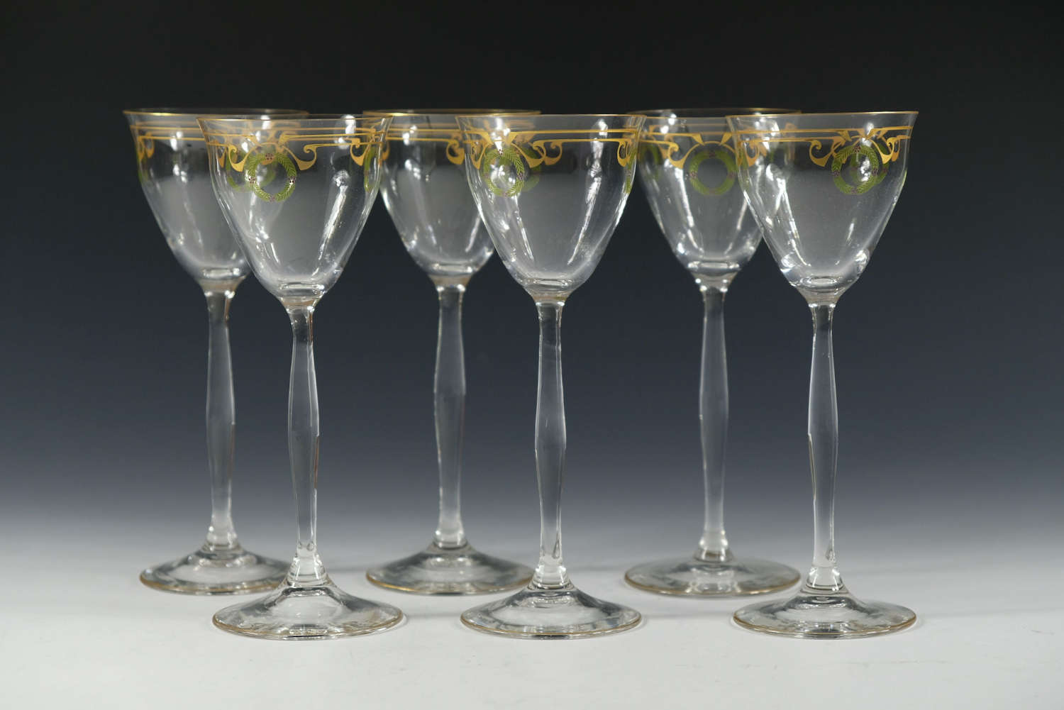 Set of six Theresienthal Enamelled wine Glasses C1905