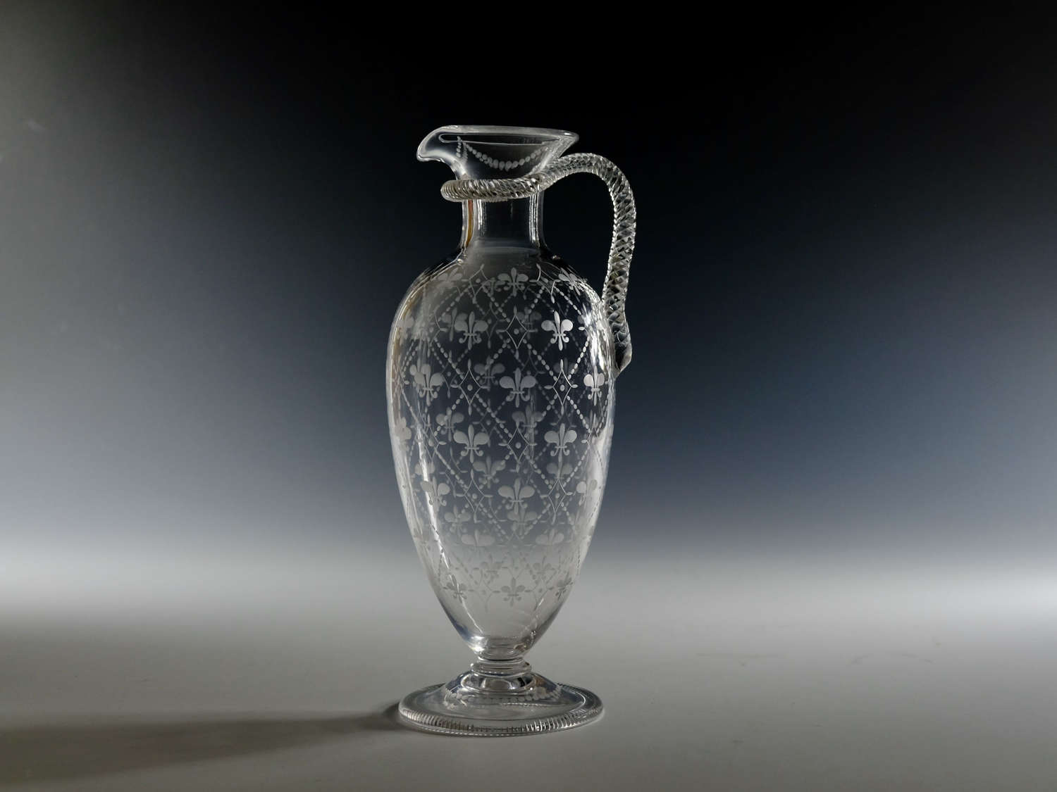 Engraved glass jug English C1880