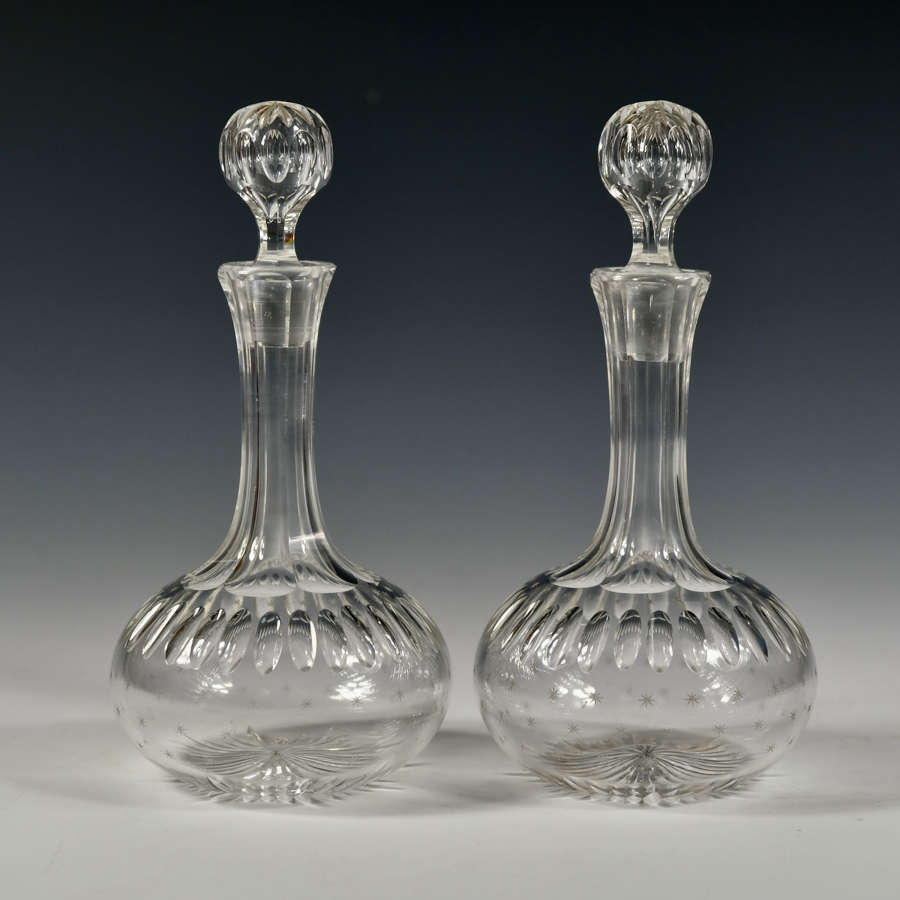 Pair of shaft and globe liqueur decanters C1880