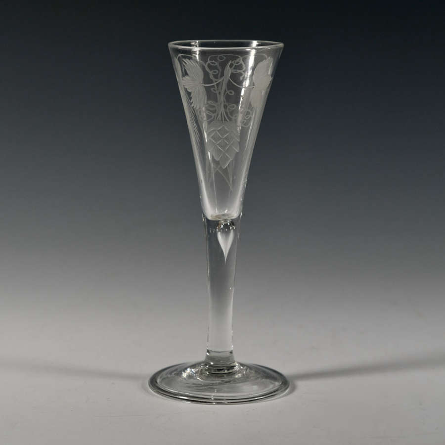 Fine plain stem drawn trumpet ale glass English c1750