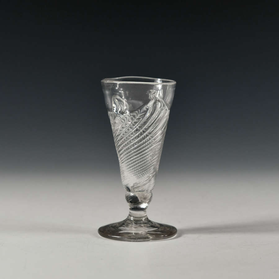 Dwarf ale glass with flammiform moulding English c1760