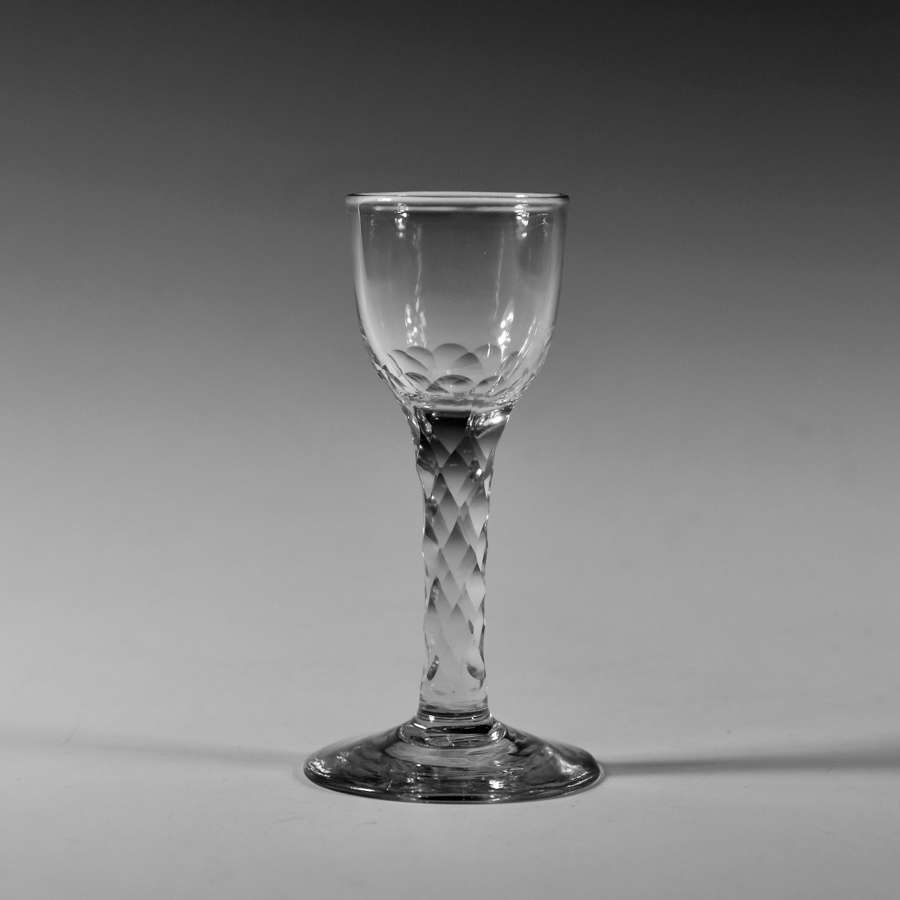 Diamond facet stem wine glass English c1780