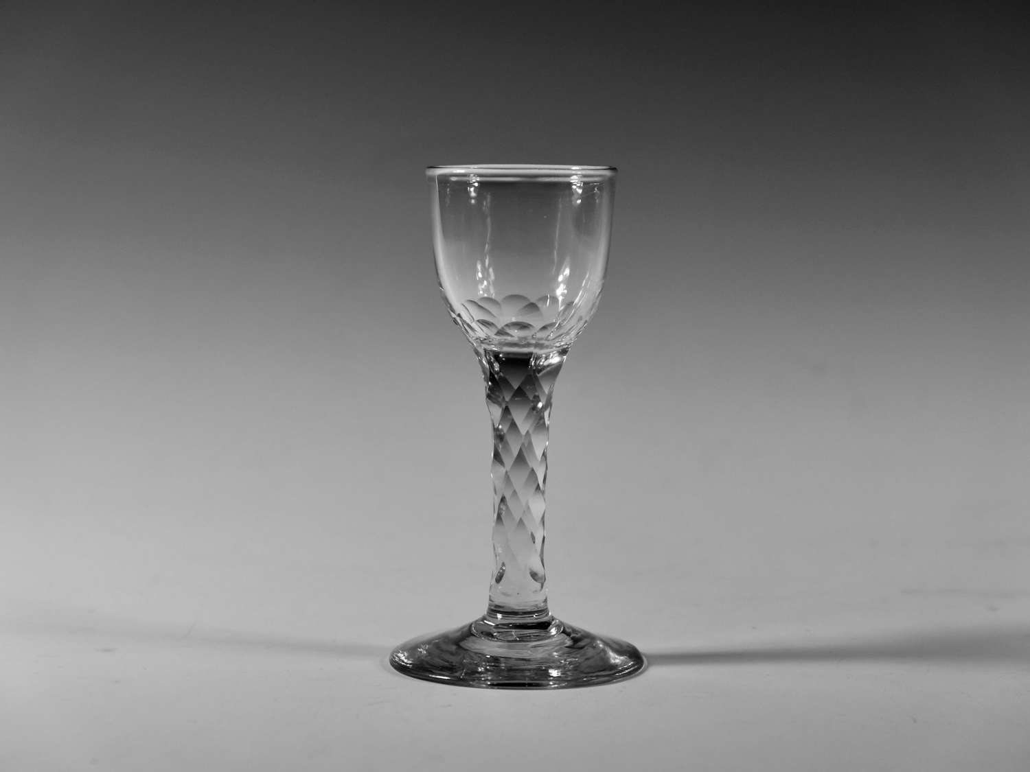 Diamond facet stem wine glass English c1780