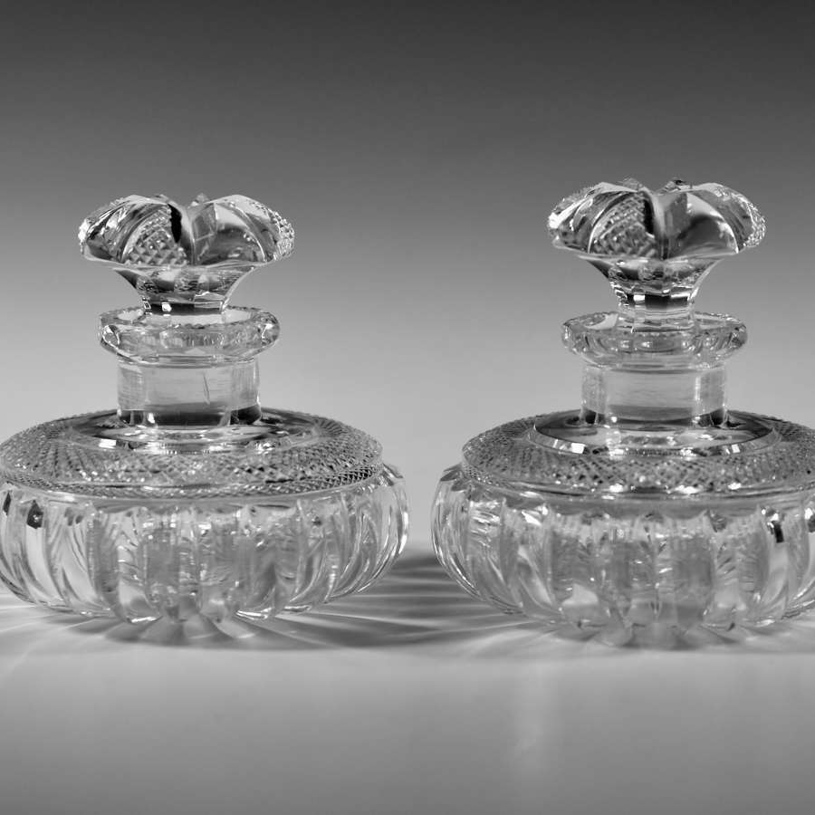 Fine pair of cut glass scent bottles English c1860