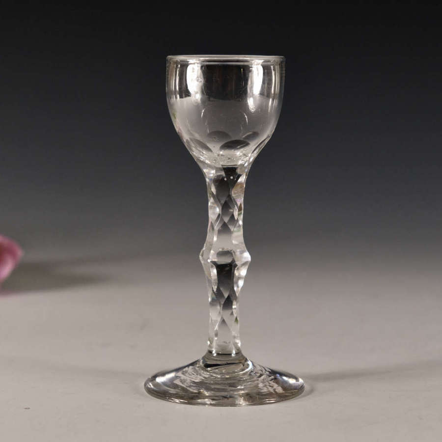 Antique wine glass facet stem English c1780