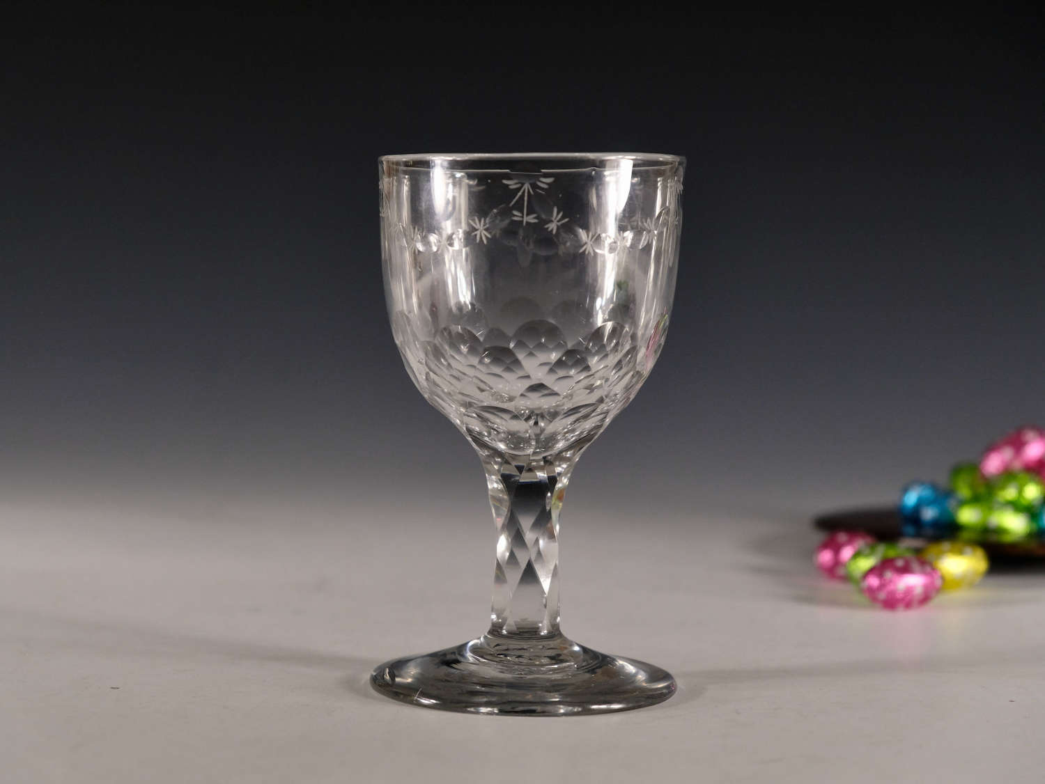 Antique wine glass facet stem English c1780