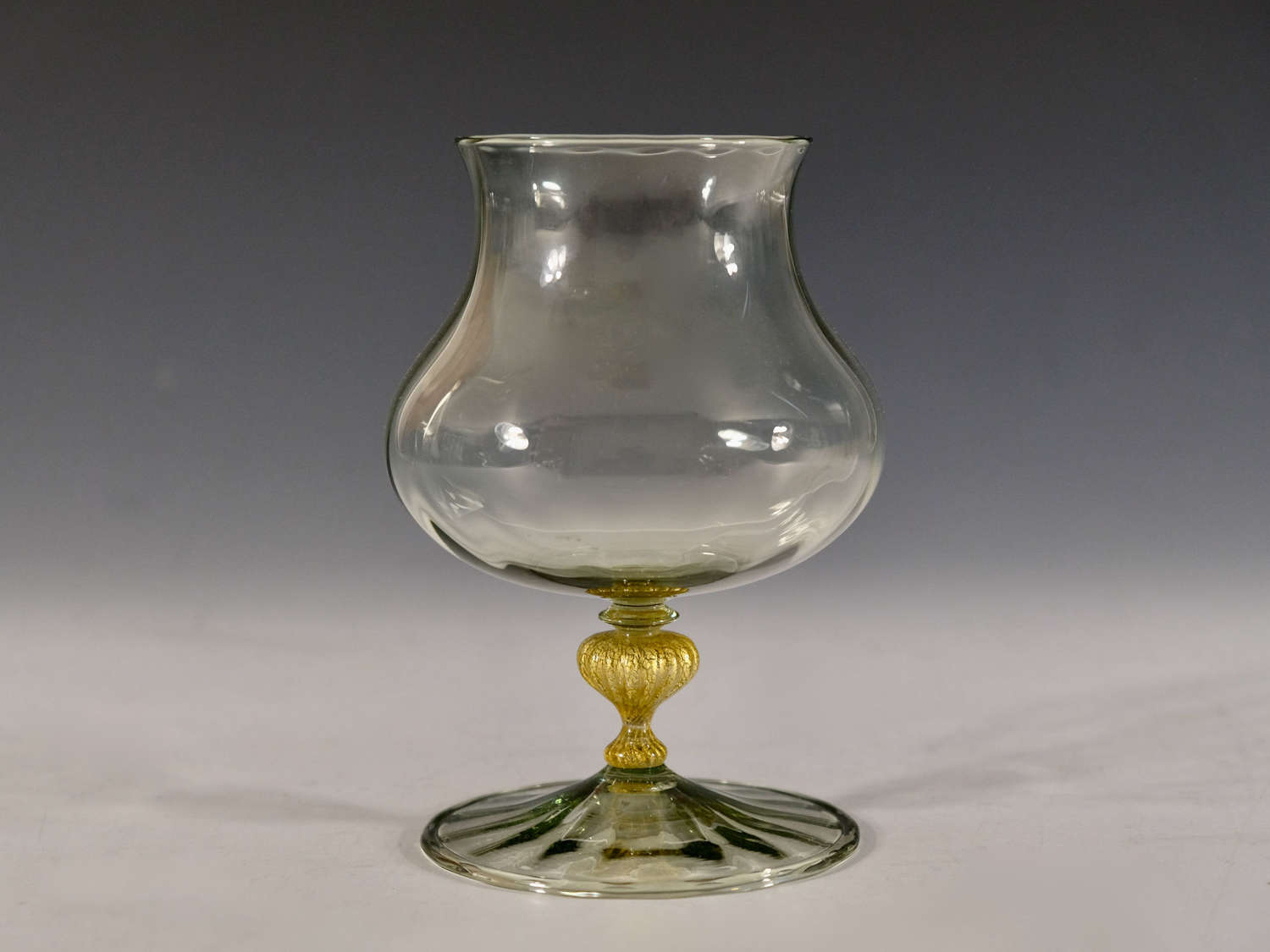 Antique glass sea green goblet with gold foil inclusions C1905