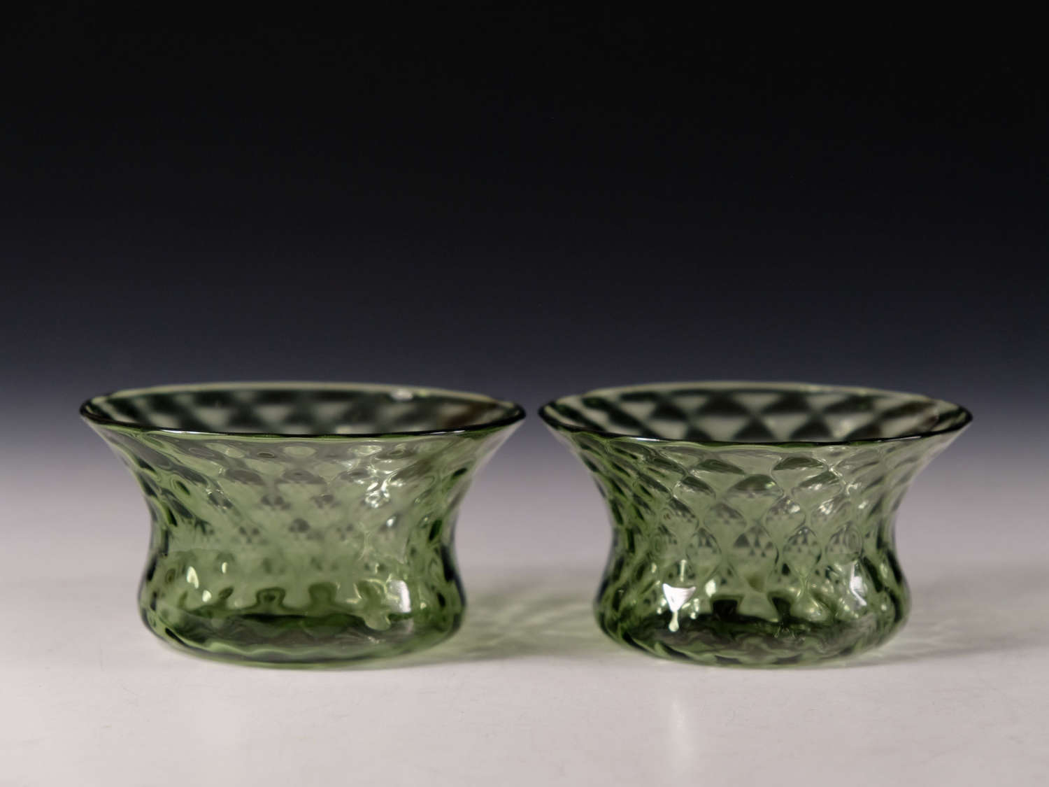Antique glass pair of green finger bowls Powell Whitefriars c1870