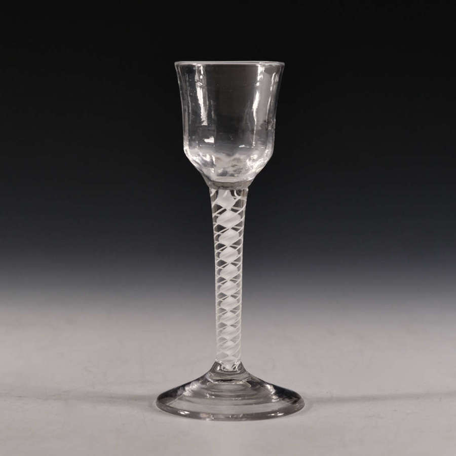 Antique glass wine glass double series opaque twist English c1755