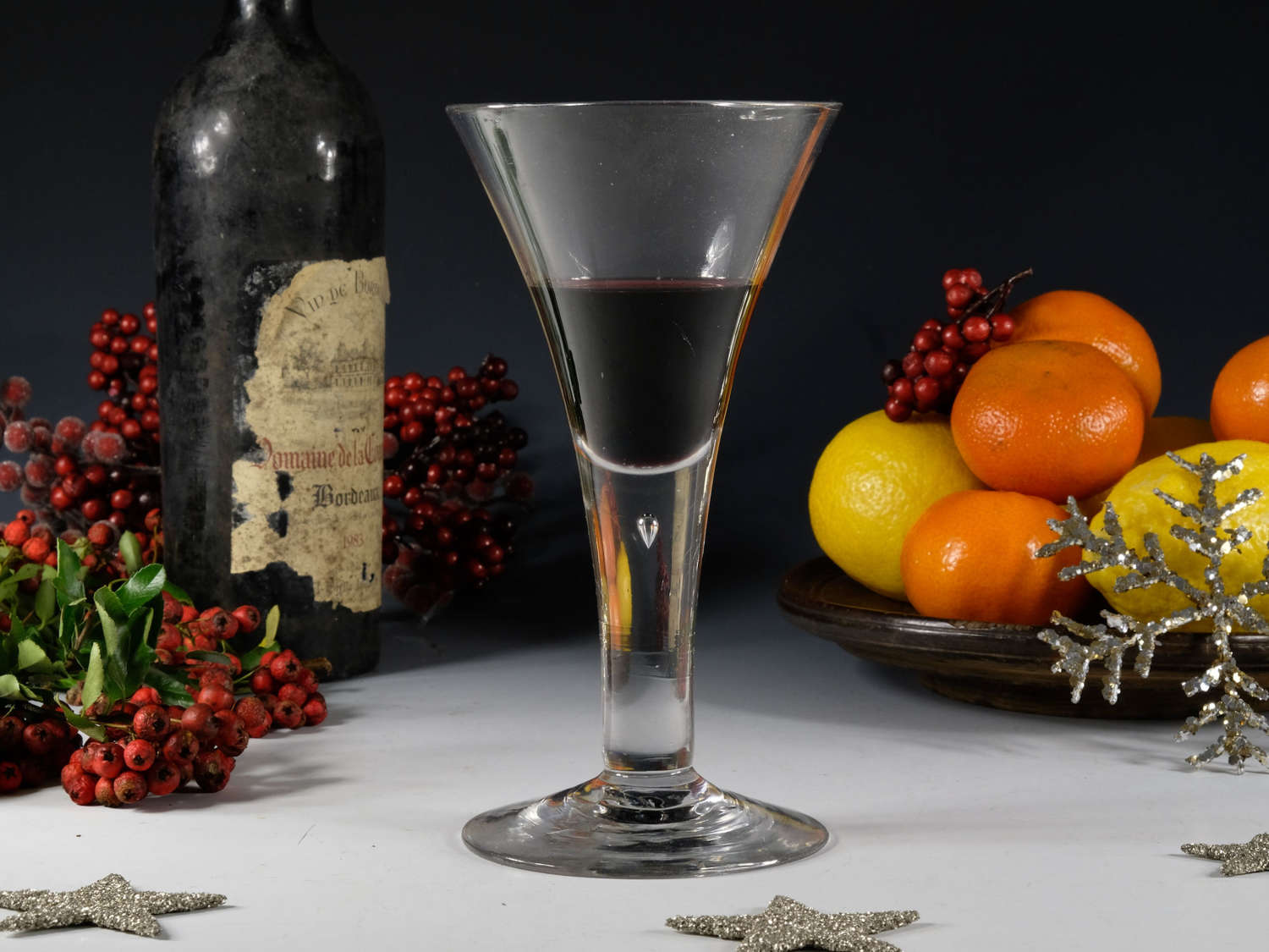 Antique glass plain stem wine goblet C1750