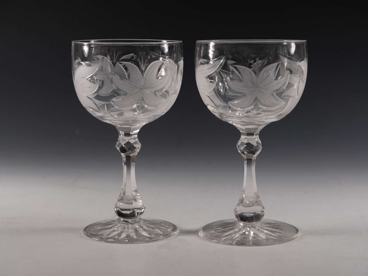 Pair of etched goblets English c1870