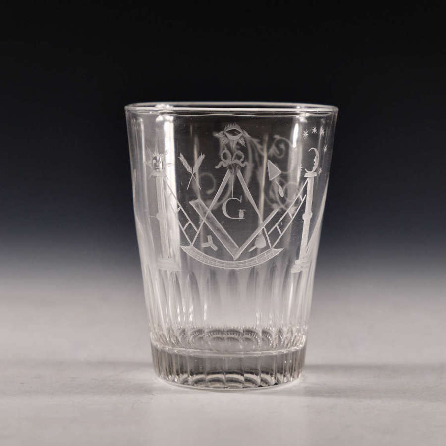 Antique glass Masonic tumbler English c1810