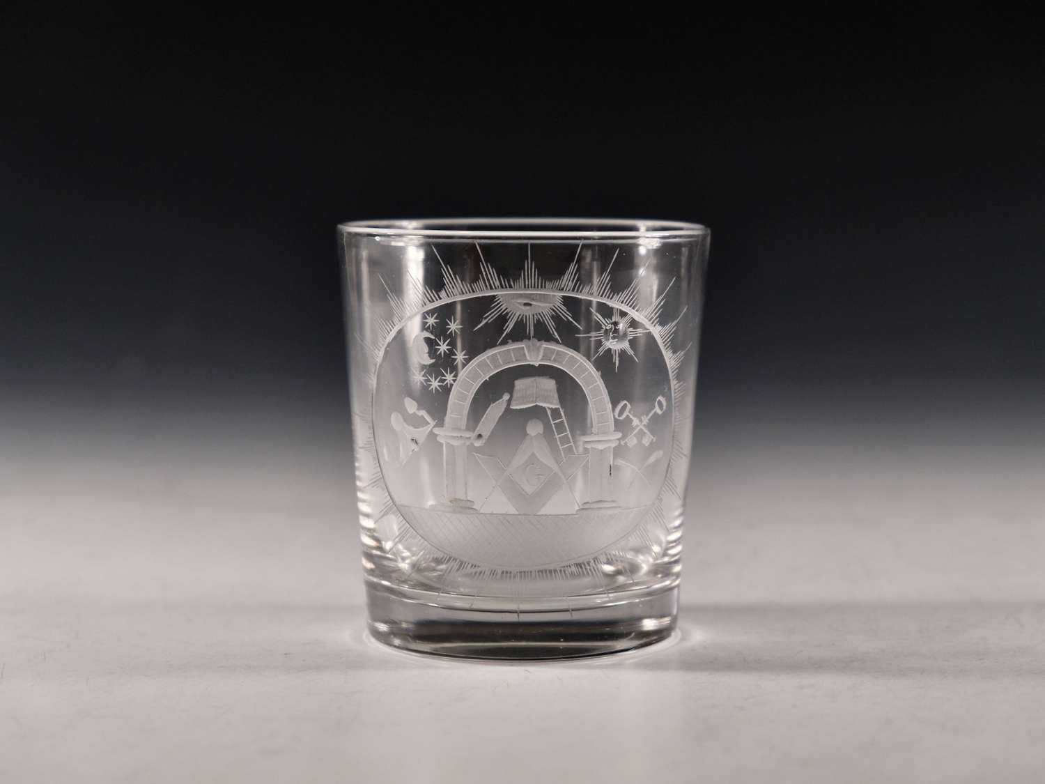 Antique glass Masonic tumbler English c1820