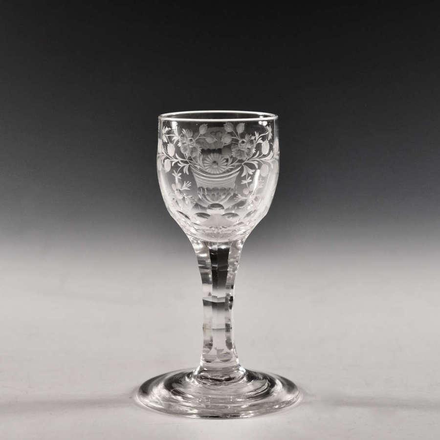 Antique glass facet stem wine English c1780