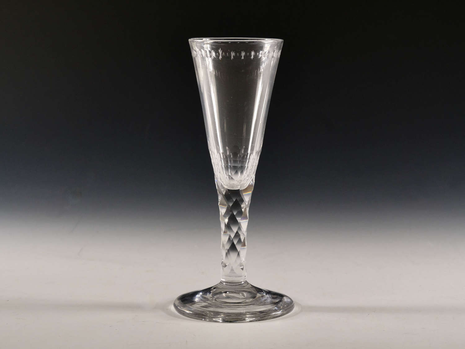 Antique glass facet stem flute English c1780