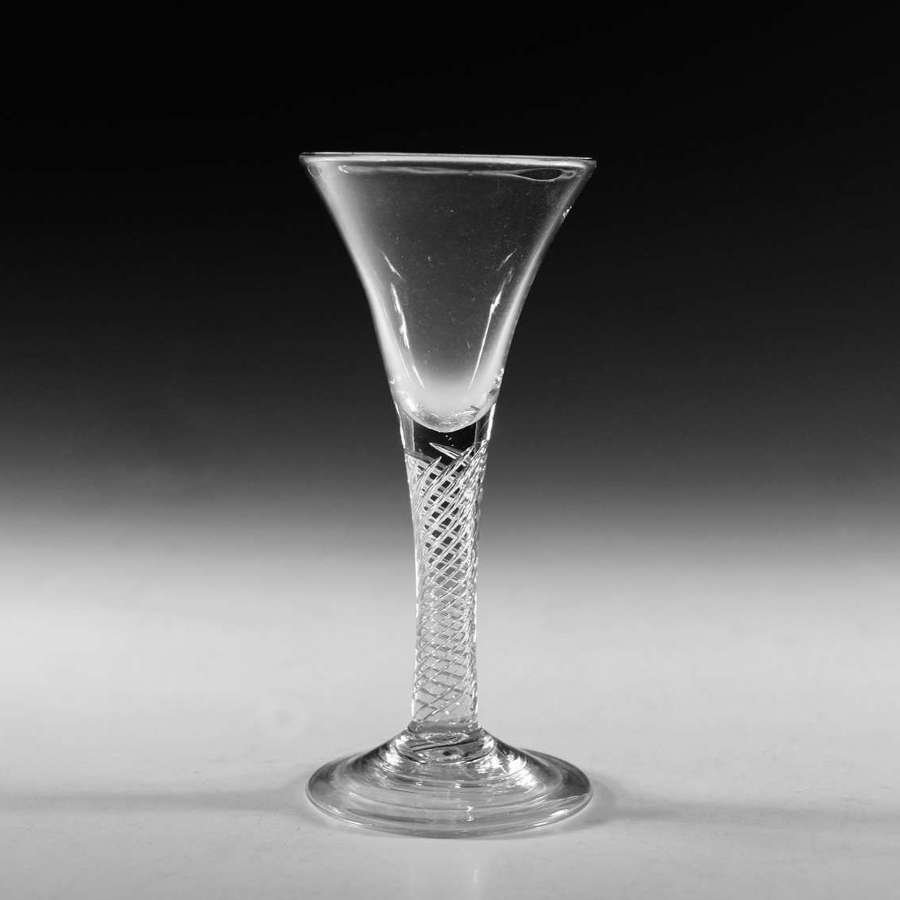 Antique glass multi spiral air twist wine glass English c1750