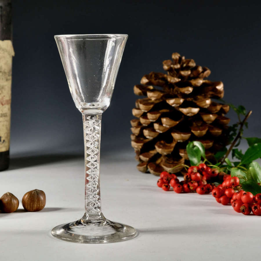 Antique glass mercury twist wine glass English c1755
