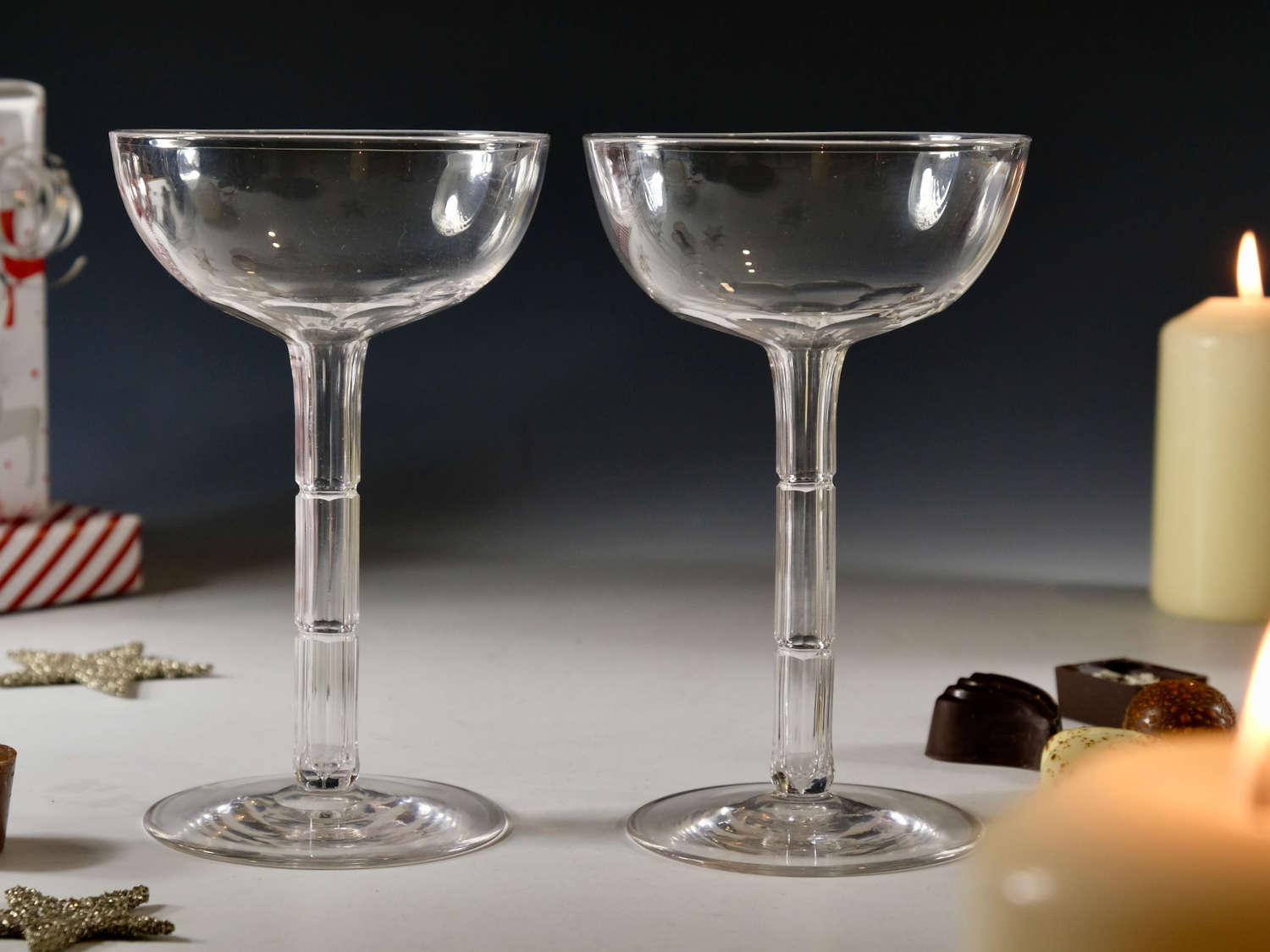 Antique glass pair of champagne glasses English c1880