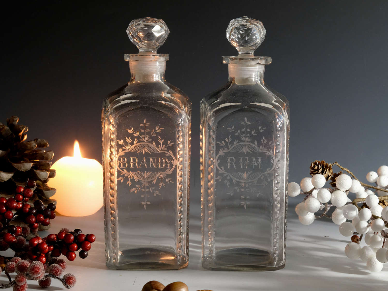 Antique glass pair of spirit decanter English c1820