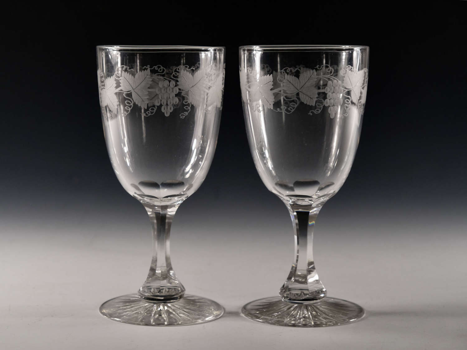 Antique glass - pair of goblets English c1880