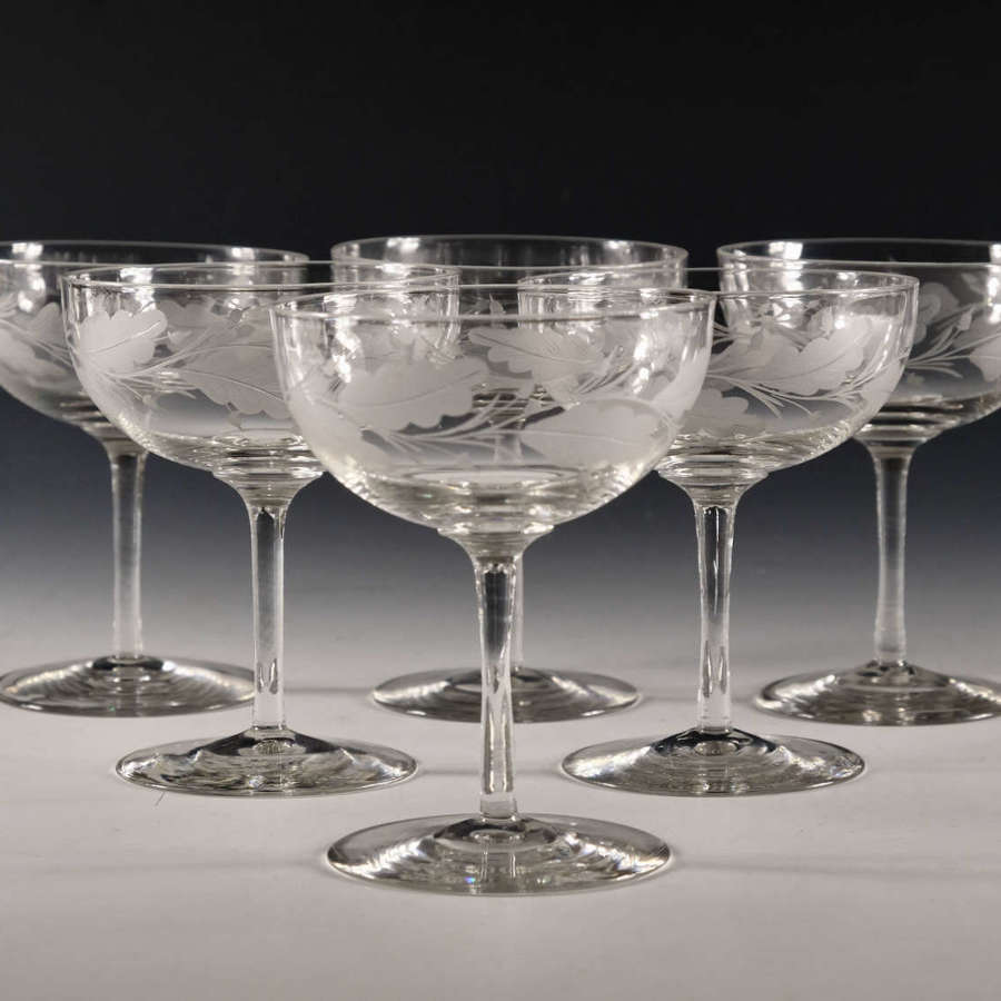 Antique glass - Set of six champagne glasses English c1880