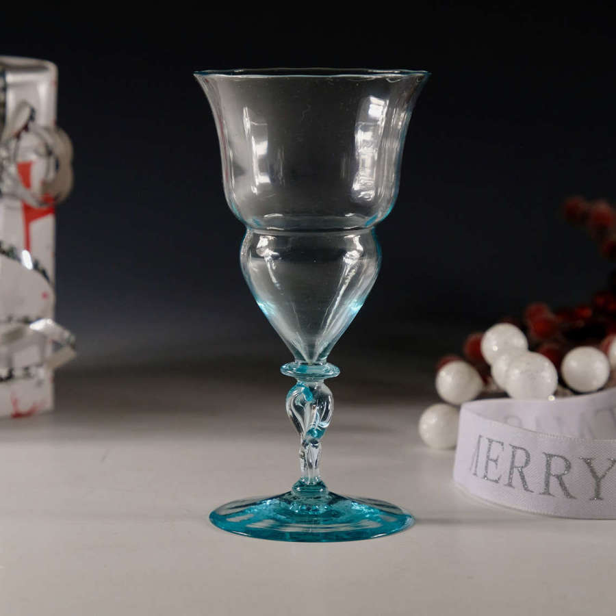 Antique glass - Alsatian blue wine glass English c1890