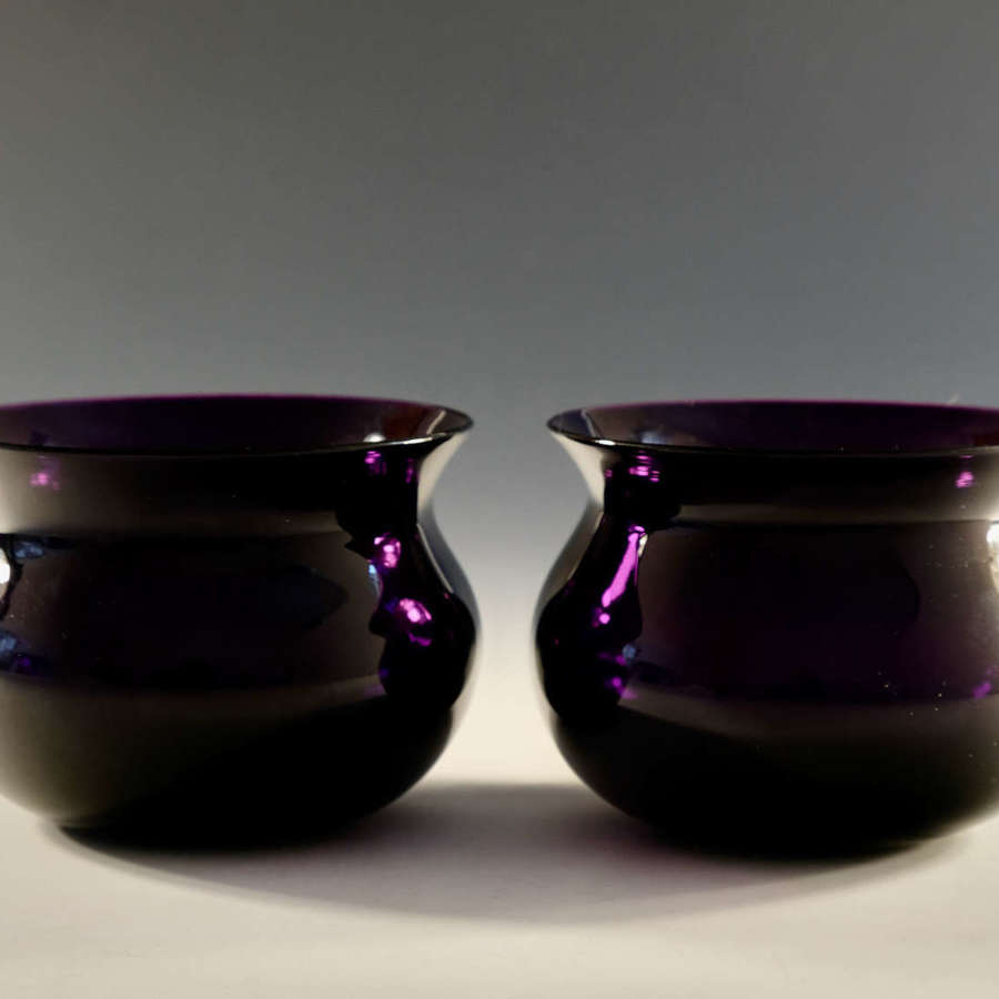 Antique Glass - Pair Of Amethyst Finger Bowls English C1830