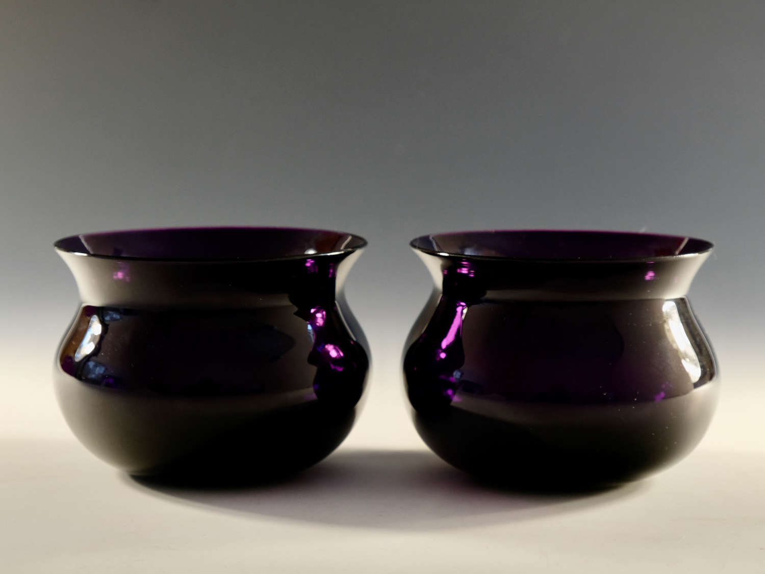 Antique Glass - Pair Of Amethyst Finger Bowls English C1830