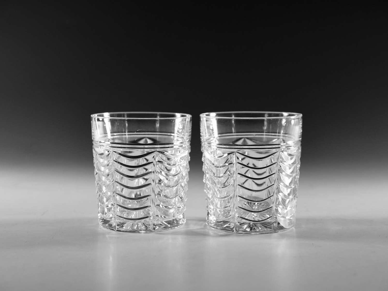 Antique glass - pair of Art Deco cut tumblers English c1920-30's