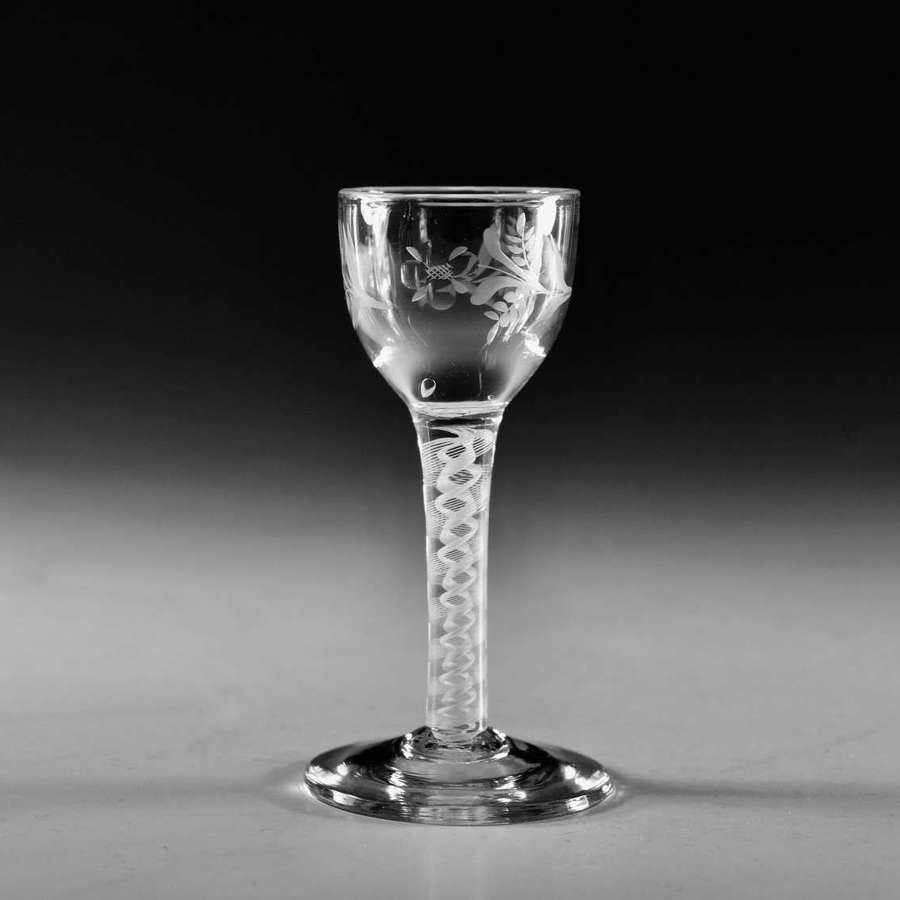 Antique glass - opaque twist wine glass English c1765