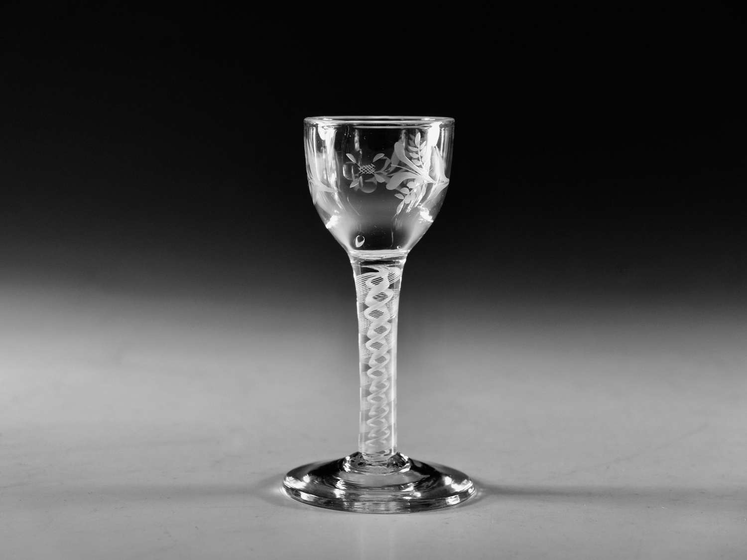 Antique glass - opaque twist wine glass English c1765