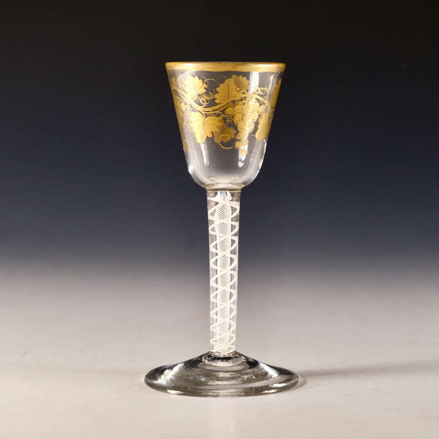 Antique glass -  opaque twist wine glass gilded by James Giles c1765