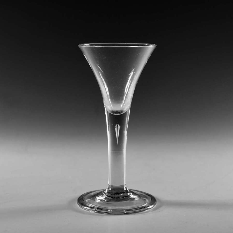 Antique glass - plain stem drawn trumpet wine glass c1760