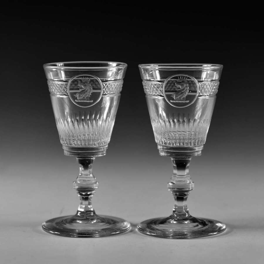 Antique glass - pair or small Clan MacGregor crested glasses c1820
